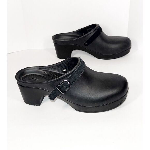 Crocs Dual Comfort Sarah Chunky Heel Mule Clog Black Strap Buckle SlipOn Women 8 - Picture 12 of 15